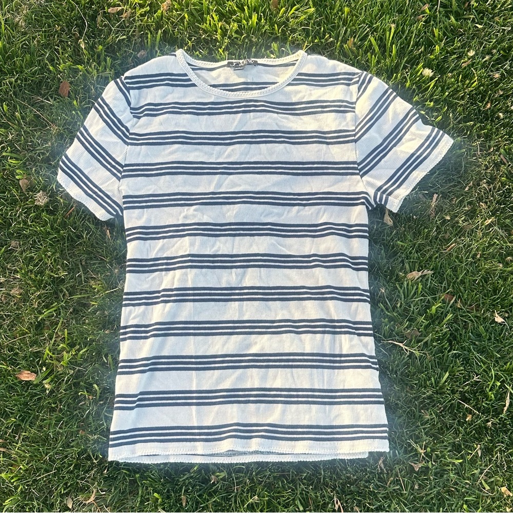 J. Crew short sleeve striped scalloped shirt top white stripes